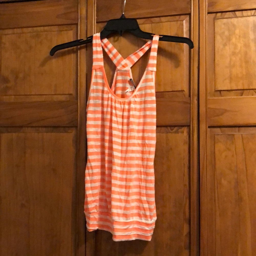 Lipstick Neon Orange & White Stripe Razorback Tank Top Small
